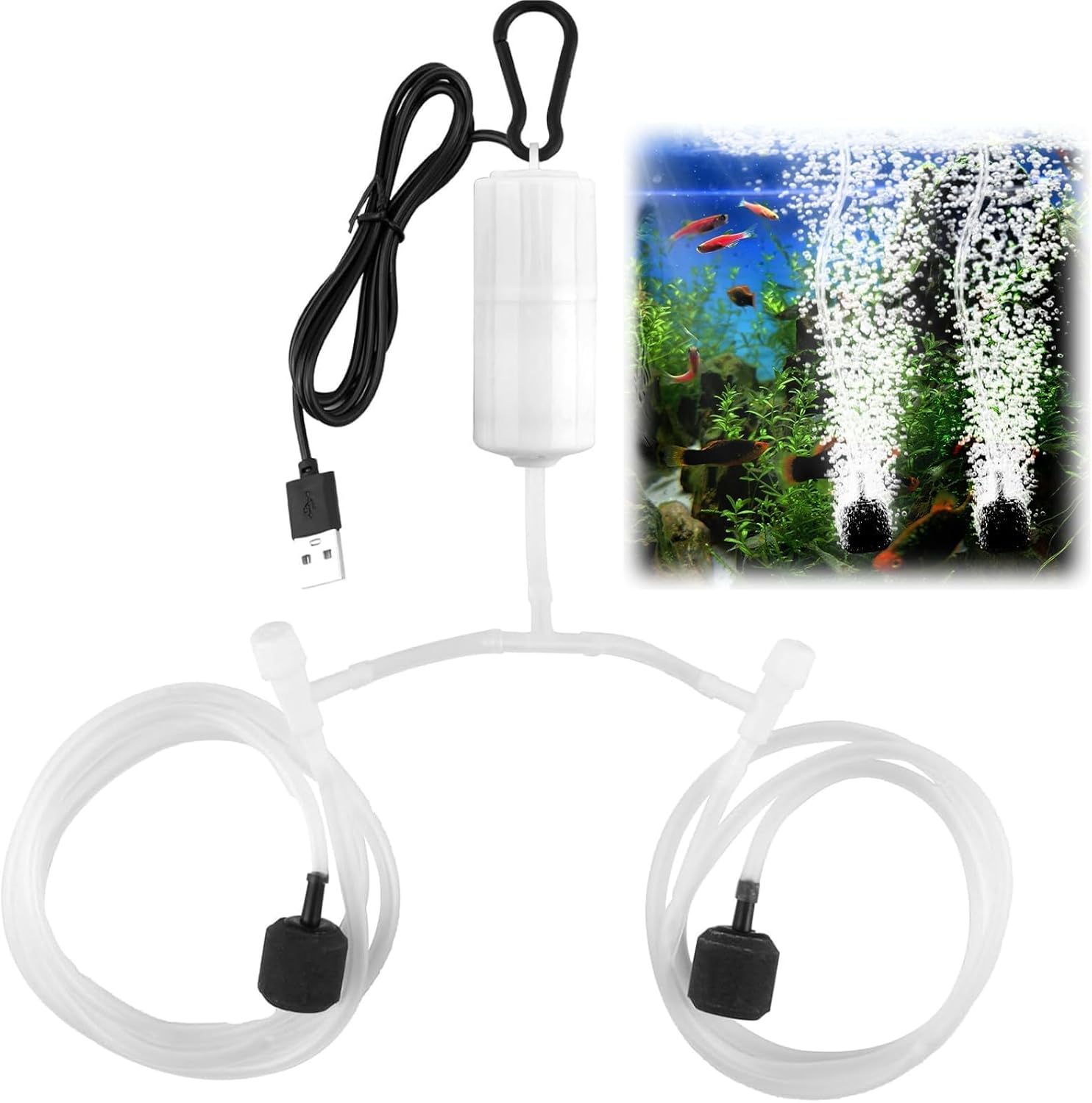Mini Aquarium Air Pump - USB Fish Tank Air Pump, High Oxygen Output Fish Tank Bubbler with Air Stone, Silent Pumps - Portable USB Interface for Home Outdoor Use/Fishing/Fish Tanks