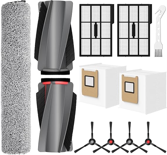 Eufy Omni E25 E28 ロボット掃除機アクセサリーキットの交換部品 - モップローラーブラシ1本、メインローラーブラシ1本、サイドブラシ4本、HEPAフィルター2個、使い捨てダストバッグ2個、クリーニングツール11個パック。