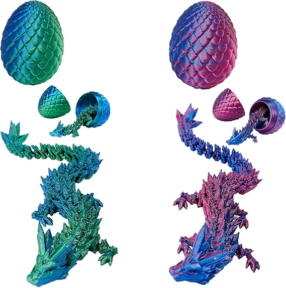 Yizerel 2 Pack 3D Printed Dragon Easter Egg with Dragon Inside, Prefilled Easter Egg Fillers Articulated Fidget Toy, Perfect Basket Essentials Stuffers, 3 inch