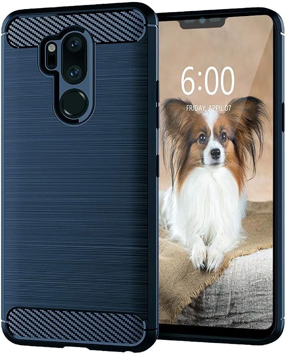 LG G7 ThinQ用ケース LG G7用携帯電話ケース、スリム薄型ソフトフレキシブルTPUラバーシリコンアンチスクラッチ耐衝撃カーボンファイバー保護カバー LG G7用 つや消しブルー