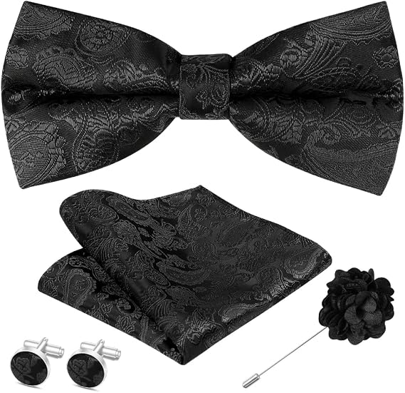 Men's Paisley Bow Tie and Pocket Square Set, Suit Accessories for Men, Cufflinks Set and Lapel Pin, Men Ties Classic Formal Wedding & Party Accessories Business Work Gift 4PCS