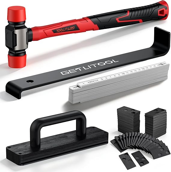 GETLITOOL Laminate Wood Flooring Installation Kit, Flooring Tools with Double Sided Mallet, Laminate Flooring Tool with Pull Bar, Solid Strike Block (B)