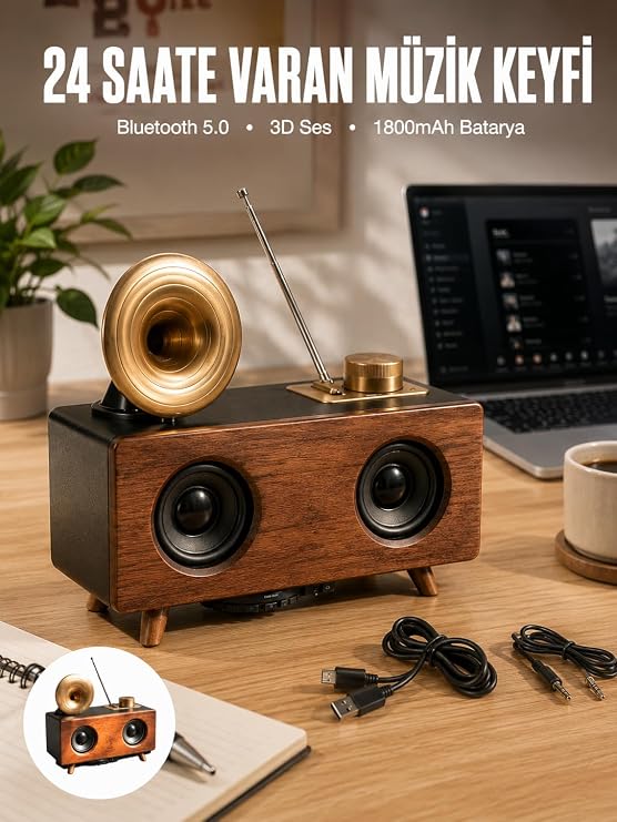 Çalar Radyo Müzik Kutusu Nostaljik Hoparlör Speaker