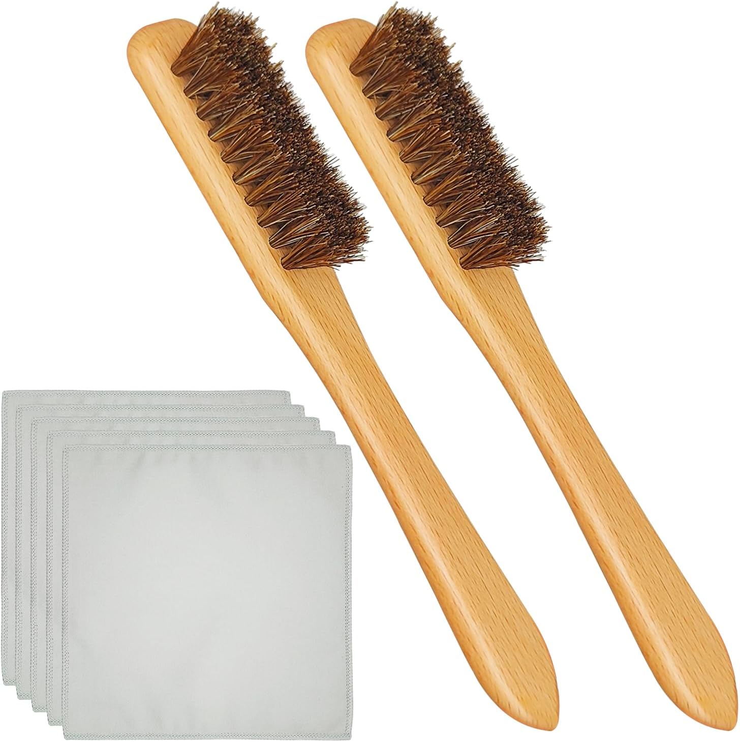 7 Pcs Silver Polishing Kit, 2 Silver Cleaning Horsehair Brushes + 5 Polish Cloth, Cleaning Set for Detail Work - Sterling, Cutlery, Metal, Jewelry Tarnish Silverware Plateware