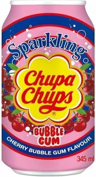 Chupa Chups Bottled Water Chupa Chups Sparkling Bubble Gum Cherry, In Ca, 345 Ml Chupa Chups Sparkling Bubble
