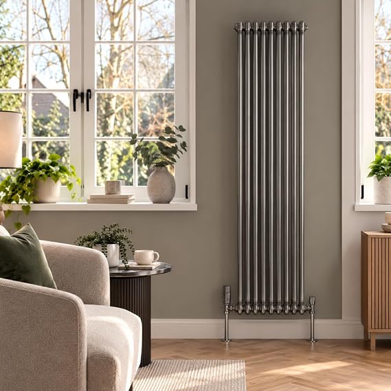 Aura 2 Column Vertical Radiator, Raw Metal