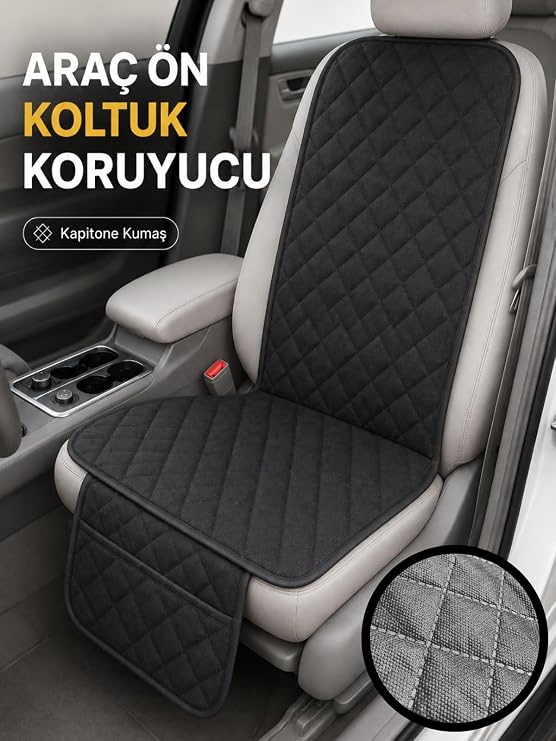 Beylini 2 Adet Oto Ön Koltuk Minderi Koltuk Kılıfı Cepli Lastikli Su Geçirmez Yıkanabilir Kapitone Kumaş Terletmez Universal Çocuk Kedi Köpek Kir Önleyici Kaymaz Set