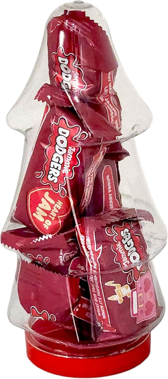 Jammie Dodgers Christmas Tree Jar, 6 x 20g Biscuits, Festive Holiday Treat Shortcake Biscuits with Raspberry Flavoured Jam