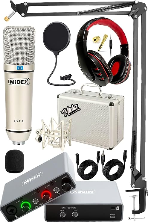 Midex Central-GR Pack-3 Stüdyo Kayıt Ekipmanları GLX-700GR Ses Kartı CX1 Stüdyo Mikrofon