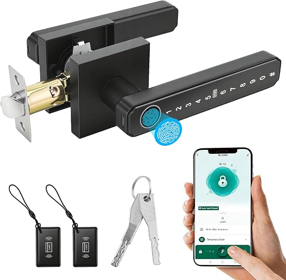 Smart Fingerprint Door Lock, 5-in-1 Keyless Entry with Bluetooth APP & NFC Cards | Biometric Smart Lock for Front Door, Bedroom, Office & Apartment | Digital Password & Backup Key Included