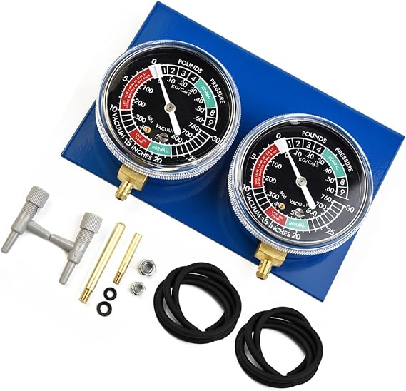 Motorcycle Carburettor Vacuum Gauge Balancer Synchroniser with Hoses and Brass Extensions, 2-Cylinder Engine Tuning Tool for Accurate Carb Metal Back Plate for Garage or Home Maintenance