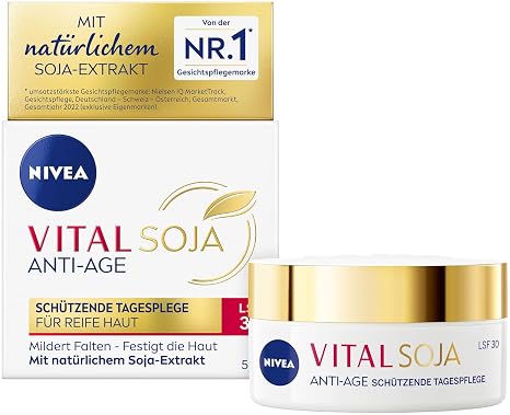 NIVEA Vital Soya Anti-Age Protective Day Cream SPF 30 Firming Face Care for Mature Skin with Natural Soy Extract Day Cream with SPF Against Pigment Spots (50 ml)