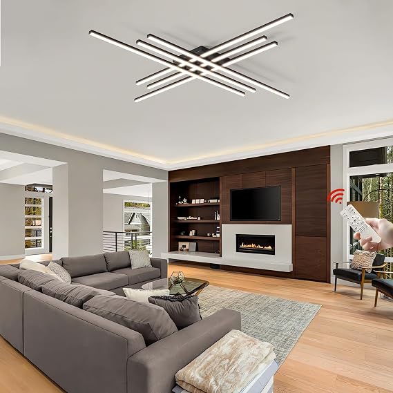 LED Dimmable ceiling Light Modern Rectangular Ceiling Lamp Living Room Acrylic Ceiling Lights Bedroom Lighting Fixtures ceiling lamp with Remote Control for Dining Room Kitchen Office (Black, 6 head) [Energy Class A++]