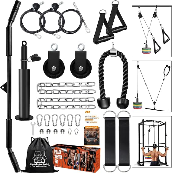 Favuit Cable Pulley System Home Gym, Upgraded Weight Cable Pulley System Gym DIY LAT Pull Down Home Gym Fitness Cable Machine Attachment for Gym LAT Pull Down Biceps Curl Tricep Arm Workouts