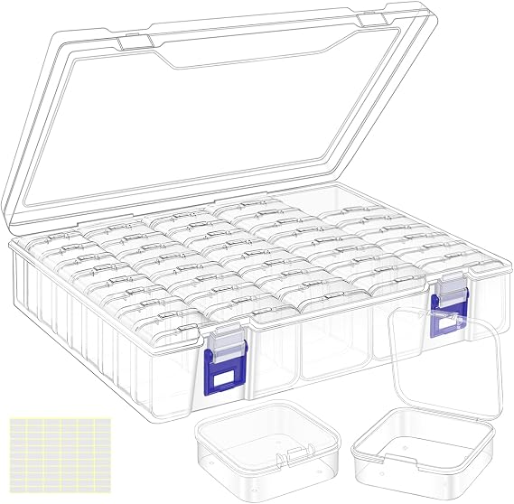 Bead Organizer Box, 46 Pcs Small Bead Organizers and Storage Plastic Cases, Mini Clear Bead Storage Containers Boxes with Hinged Lid for Diamond Painting Accessories, Bead, Jewelry, Crafts