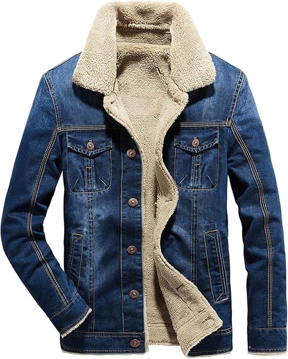 Men's Fleece Lined Denim Jacket Trucker Jacket Winter Denim Jacket Cowboy Coat