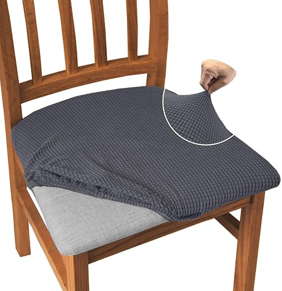 Granbest Jacquard Dining Chair Seat Covers Set of 4, High Stretch Dining Chair Slipcovers Anti-dust Seat Protector for Dining Room, Kitchen (Grey, Set of 4)
