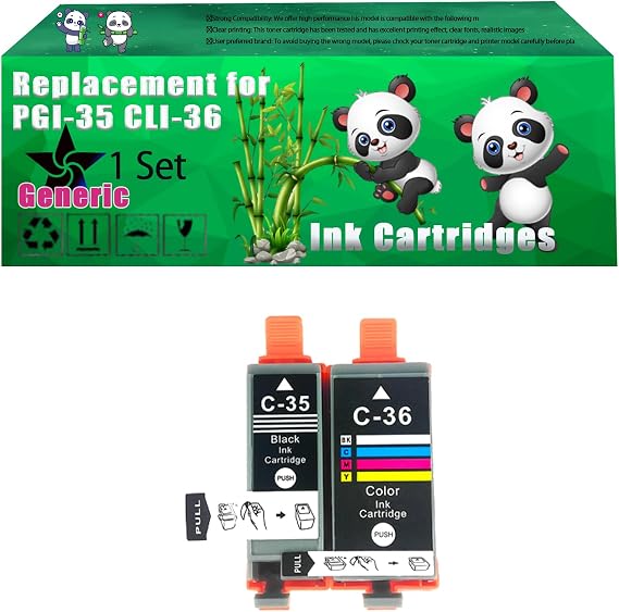 Replacement PGI-35 CLI-36 Ink Cartridges Compatible for Canon MAXIFY BX110 PIXMA iP100 PIXMA iP100WB PIXMA mini 320 Printers, Up to 190 Pages, Vivid Colors, Contains Chip (1 Set)