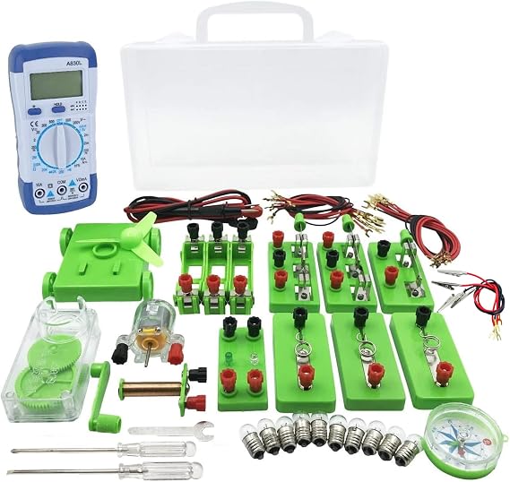 Elementary School Science Electricity Experiment Kit with Light Bulb Experiment Set, Series and Parallel Circuits, Electromagnet, Case Included B. Tester Available