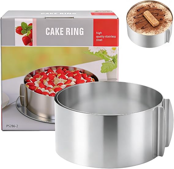 Cake Ring Adjustable 16-31CM, Silver, 8CM Height | Stainless Steel Mousse Ring, Round Cake Ring Mould for Cooking Crumpets Eggs Pastry Mousse Desserts