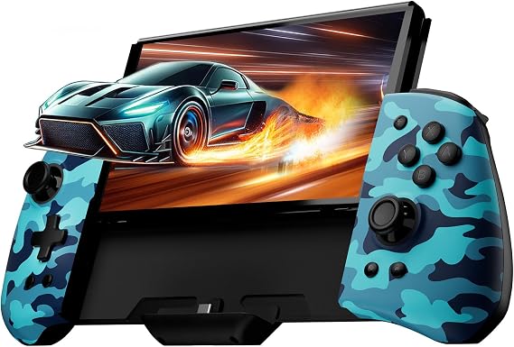 PALPOW Hall Effect Switch Controller for Nintendo Switch/OLED One-Piece JoyPad, Ergonomic Switch Handheld Controller with/RGB/Turbo/Mapped Switch Pro Controller - Blue Camo