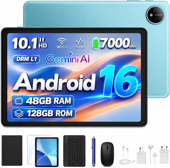 P10 10 Inch Tablet, 48GB RAM+128GB ROM/2TB TF,Android tablet 10 inch,Gemini AI, 90Hz Display, 7000mAh/ 5W OTG/ 5G WiFi/Face ID/OTG/GPS/ 3.5mm Jack/Widevine L1,With tablet pen