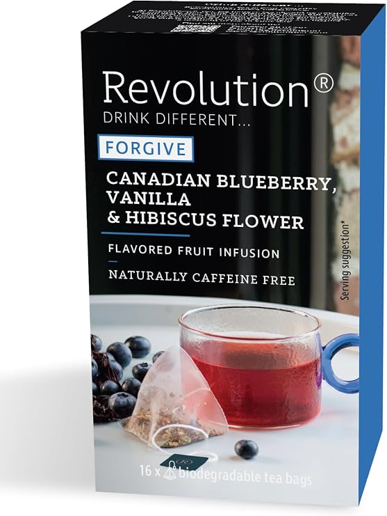 Revolution Tea Fruit Tea Blueberry, Vanilla & Hibiscus Caffeine-free Tea Bag, 16 Pack