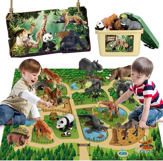 Mini Tudou Animal Figure Includes 12 Safari Animal Toys & 145x98cm Large