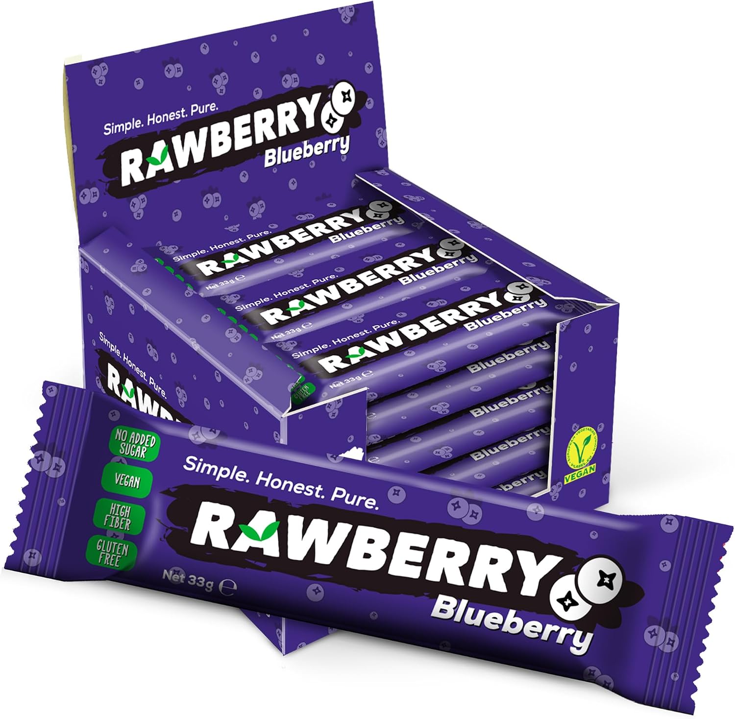 Rawberry Blueberry Vegan Gluten-Free Nuts Bar Without Sugar Addition 15 Pieces in a Box