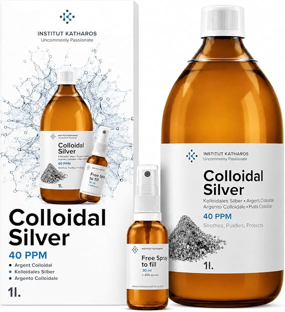 Premium Colloidal Silver 40ppm 1000mL ● Optimal Concentration Formula, Smaller Particles, Better Results ● Laboratory Certified ● Liquid Silver Made in EU ● Free Spray Bottle to Fill & Ebook Included