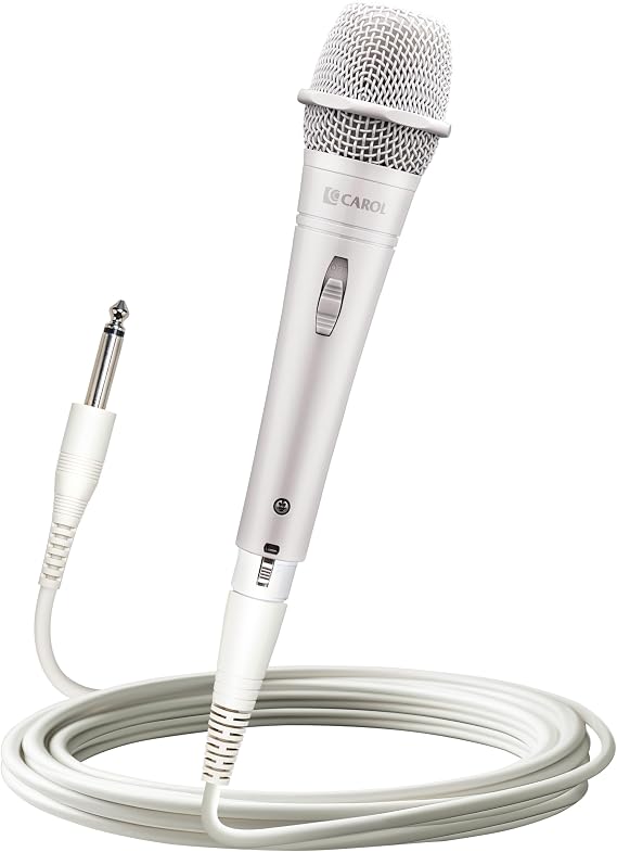 CAROL E dur-916S Professional Vocal Microphone, Pure White, XLR, Dynamic Type, Ultra Single Directional, Dual Shock Absorption, For Singing, Karaoke, Speech, Switch, 14.8 ft 4.5 m Cable Included