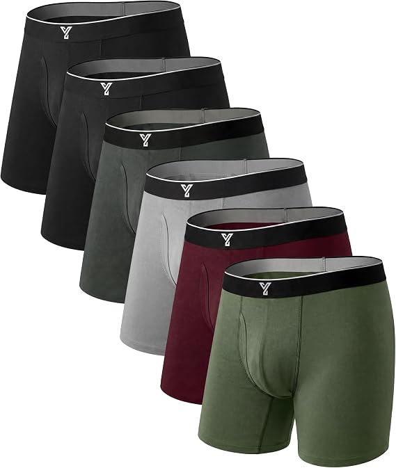 YESWEL Bamboo Boxers Mens Longer Leg, Anti Chafing Moisture Wicking,6 Pack