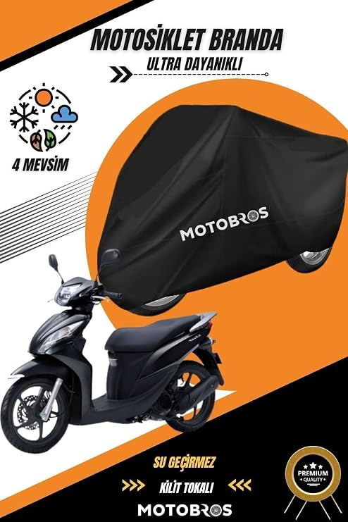 Motobros Motosiklet Branda, Honda Dio ile Uyumlu, Siyah, Su Geçirmez, Dayanıklı Kumaş