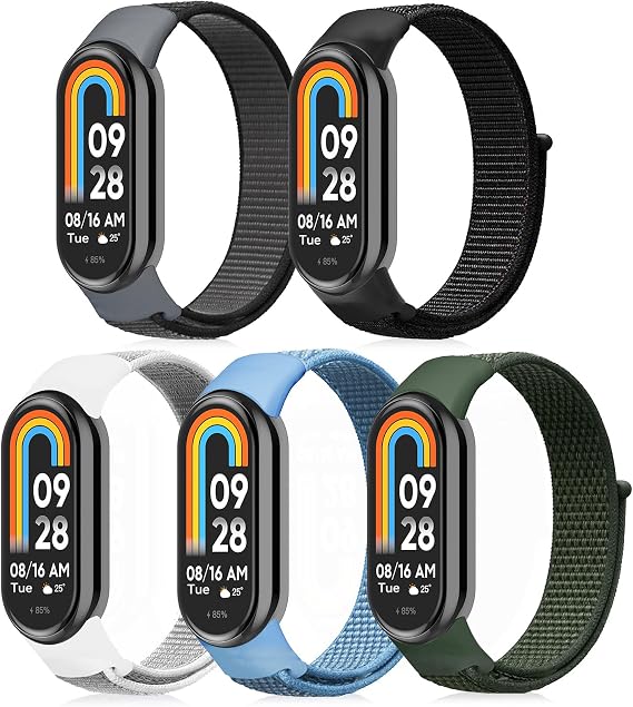 aceyoon Replacement Straps for Xiaomi Smart Band 10/9/8, 5 Pack Elastic Nylon Bands, Breathable and Adjustable Sports Band