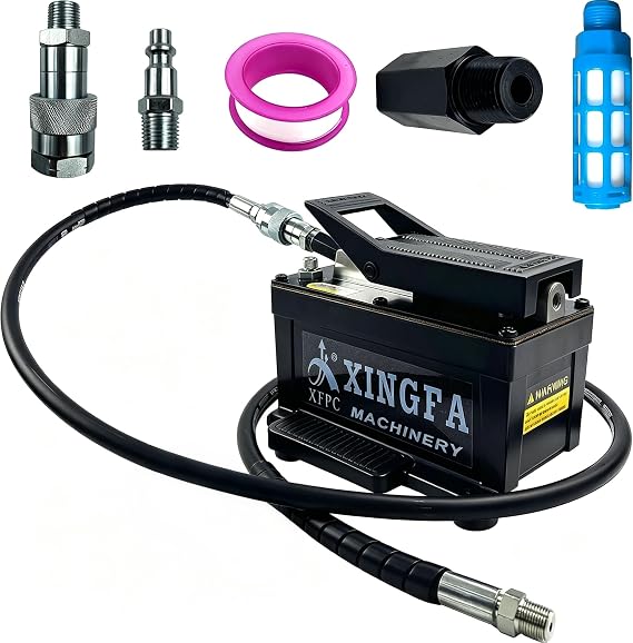 Air Hydraulic Pump 10000 PSL 0.45 Gal Reservoir, NPT 3/8" Oil Outlet, NPT 1/4" Inlet, Hydraulic Pump Air Hydraulic Foot Pump Made of Aluminum with 6.6ft Pipe, Black