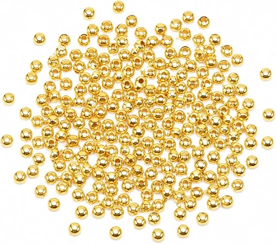 100PCS 2mm Gold Spacer Beads - 18K Gold Plated Copper Round Beads - Smooth Seamless Metal Beads for Bracelet Necklace Jewellery Making DIY Crafting [Gold]