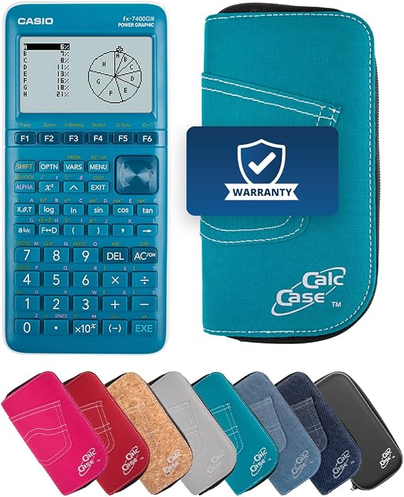 Casio FX-7400GIII with CalcCase Protective Case - Graphing Calculator - Basic Set (Turquoise)