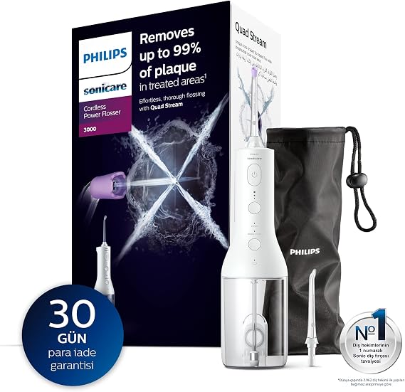Philips Sonicare Power Flosser 3000 Ağız Duşu Kablosuz, Yedek Başlık - Beyaz HX3806/31