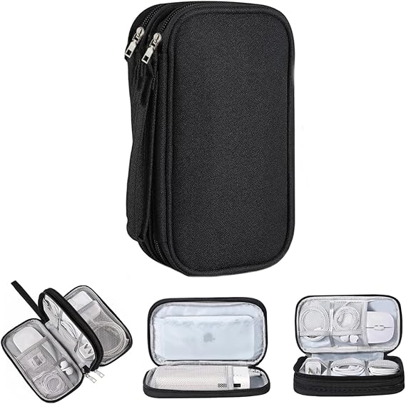 Microcase Taşınabilir Çift Katman ve Fermuarlı 8 Bölmeli Çoklu HDD Organizer Çanta -YB101 (M Beden 12x21cm)