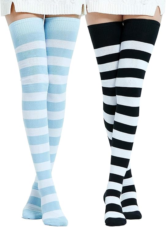 DRESHOW Extra Long Cotton Stripe Thigh High Socks Plus Size Long Stockings Over Knee Socks for Women