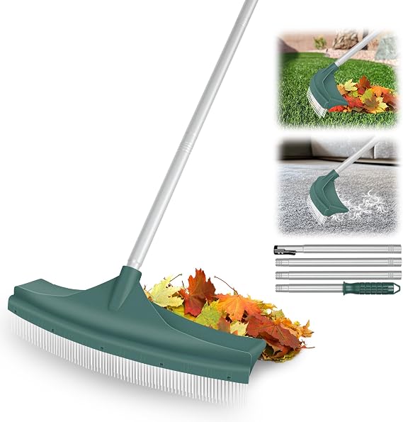 Artificial Grass Brush Curved Turf Rake Lawn Rack Adjustable Steel Handle