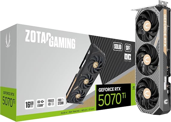 ZOTAC Oyun GeForce RTX 5070 Ti Solid SFF OC DLSS 4 16GB GDDR7 256-bit 28 Gbps PCIE 5.0 Oyun Grafik Kartı, IceStorm 2.0 Gelişmiş Soğutma, ZT-B50710J3-10P