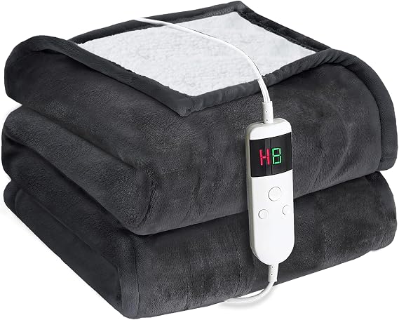 Electric Heated Blanket Throw 130x160cm, Heating Blanket with 10 Adjustable Heat Settings, Fast Heating, 1-8 Hour Timer Auto Shut Off & Overheat Protection & Machine Washable