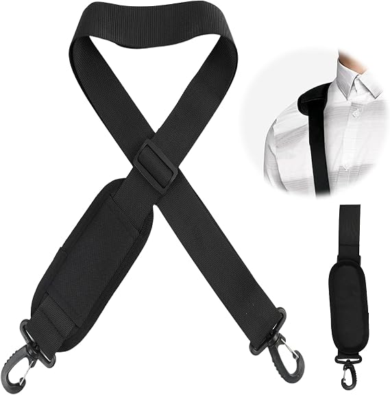 1.6m Adjustable Replacement Shoulder Strap with Thick Soft Pad, Bag Straps for Crossbody for Crossbody Bags, Luggage, and Laptop Bags, Durable Nylon Strap with Dual Twist-Lock D-Ring Clasps (BLACK)