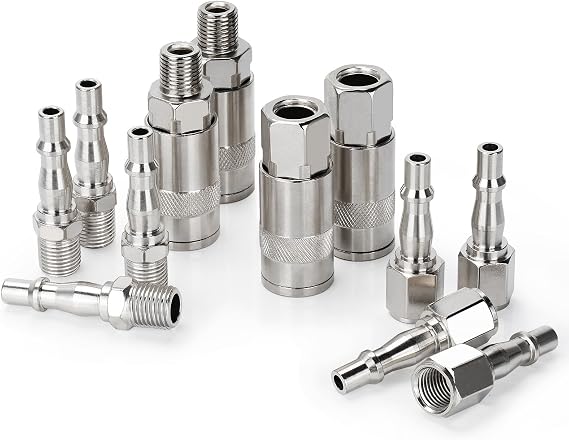 12 Pcs Air line Connectors, 1/4 Male Airline Fittings, Air Hose Connectors Pcl Air Fittings Plug Kit with Male Female Thread, Airline Compressor Fittings