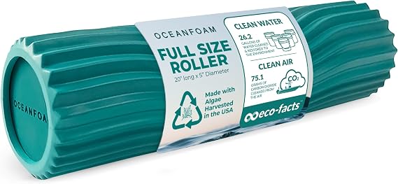 Oceanfoam Jade Tidal Roller - Ergonomic Wide Wave Textured Myofascial Back Muscle Massage Foam Roller - Yoga, Athletics, Body Sore & Stiffness Stretching Excercises Balance Fitness Trainer - Full Size