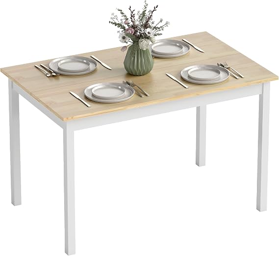 HOMCOM Dining Table for 4 Solid Wood Farmhouse Natural 120 x 75 x 75cm