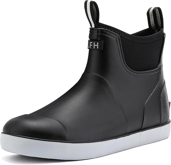 Wellies Men Rubber Wellington Boots Mens, Waterproof Ankle Wellies Non-Slip Rain Boots for Fishing Walk Mud Garden Shoes Easier On and Off
