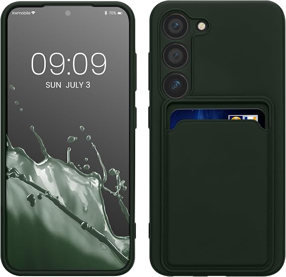 kwmobile Case for Samsung Galaxy S23 Case with Card Holder - Soft Cover - Shockproof TPU Material - Wireless Charging - Dark Green