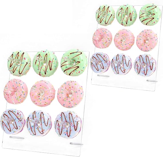 YestBuy Acrylic Donut Wall Display Stand, 2 Sets Square Clear Donut Stands, Clear Bagels Holders Up to 54 Donuts for Christmas, Wedding Birthday Treat Parties,Children's Birthday